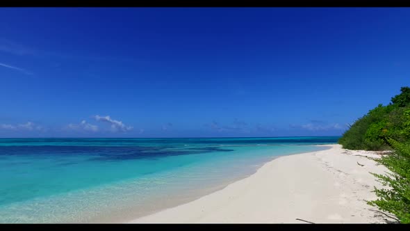 Aerial top down seascape of marine seashore beach journey by blue sea and white sandy background of 