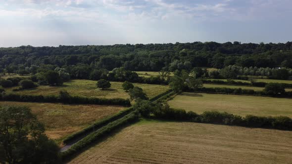 Drone flying over beautiful countryside nature in Wiltshire, England