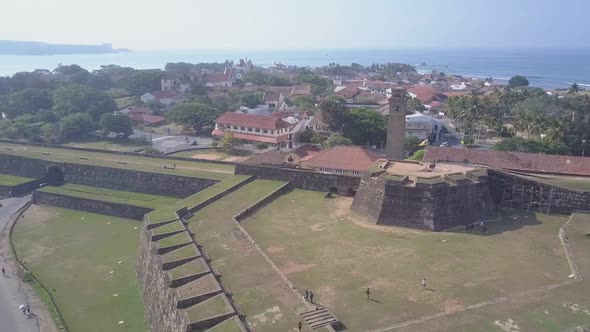 Galle Fort with Wall Tower and Long Wall Near Small Town