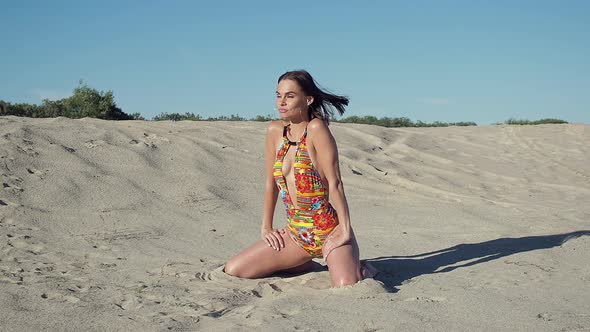 Slim Woman Resting on Beach