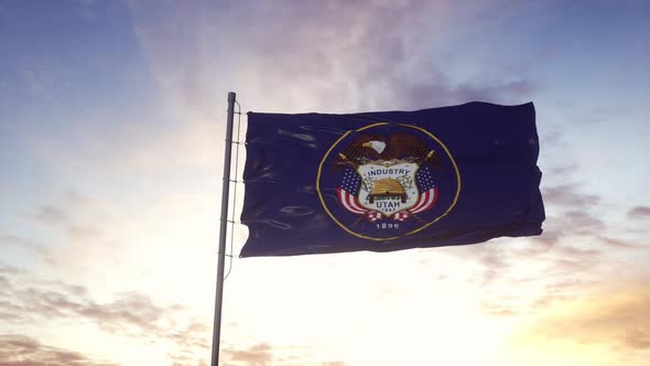 State Flag of Utah Waving in the Wind