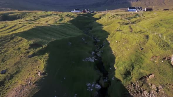 Farms on the Faroe Islands in Shoreline Zone Hills