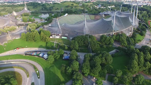 Aerial of Munich with the Olympic Stadium