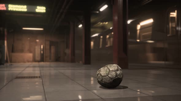 Old Soccer Ball in Empty Subway