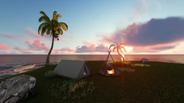 Camping Tent In Sunset Island