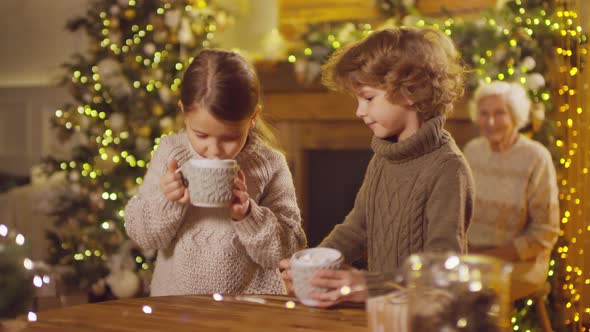 Kids Drinking Chocolate Milk on Christmas