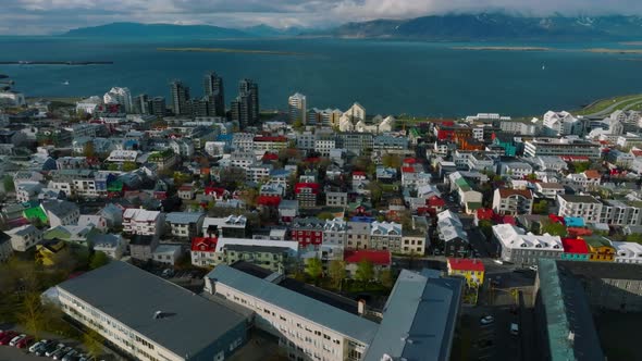 Beautiful Aerial View of Reykjavik Iceland on a Sunny Summer Day