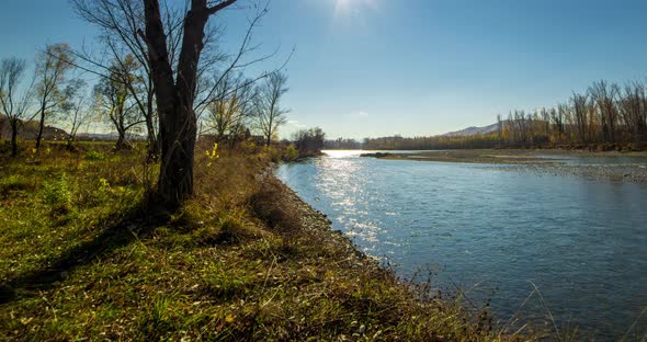 Mountain River Timelapse at the Summer or Autumn Day Time