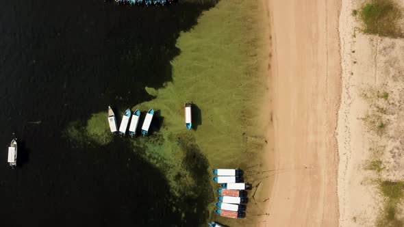 Aerial Top View on the Beach with Lot of Boats