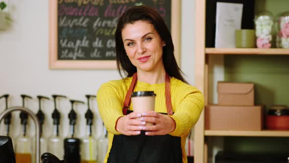 In the Modern Coffee Shop Beautiful Woman Barista