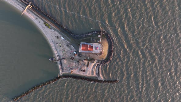 Aerial View of the Paard Van Marken at Sunrise Traditional Historic Landmark Monument Light House on