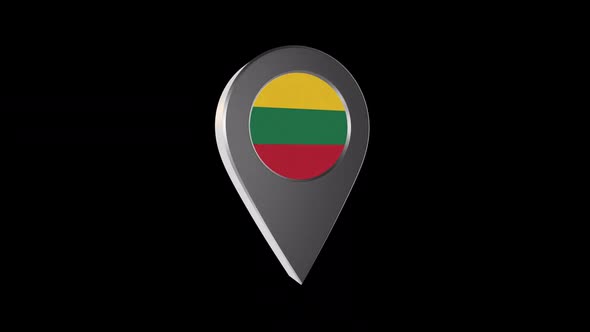 3d Animation Map Navigation Pointer With Lithuania Flag With Alpha Channel - 2K