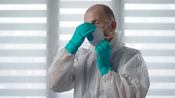 Pandemic Covid-19. Portrait of a Doctor in a Protective Suit. Anti-viral Sanitary Measures