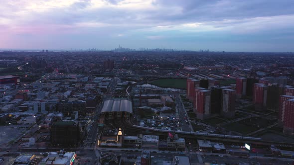 Aerial view of Brooklyn at sunset