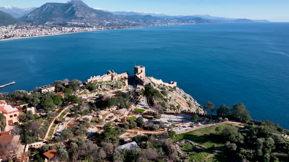 Alanya Castle Alanya Kalesi Aerial View of Mountain and City Turkey