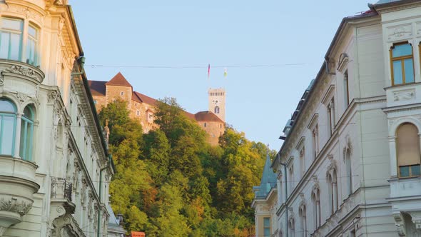 Old Castle on Hill Top Behind Buildings on Ljubljana Street