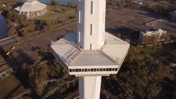 Unusual and unique point of view of popular Space tower in City Park or Parque de la Ciudad, Buenos
