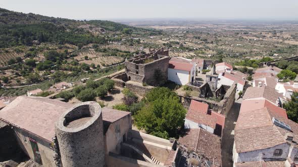 Ruins of Castelo de Vide fortress in Portugal. Aerial panoramic view