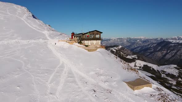 Snowy mountain and refuge