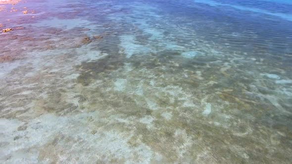 White Sandy Coral Reef in the Clear Turquoise Light Blue Sea of the Tropical Coastline