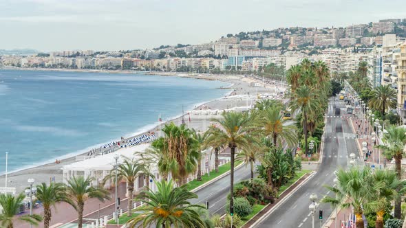 Beautiful Panoramic Aerial View City of Nice Timelapse France