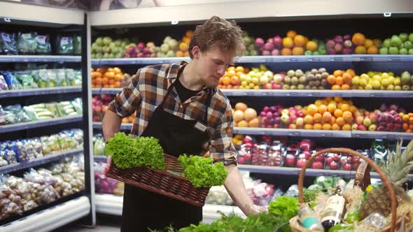 Salad Bar with Organic Vegetables and Greens in Supermarket