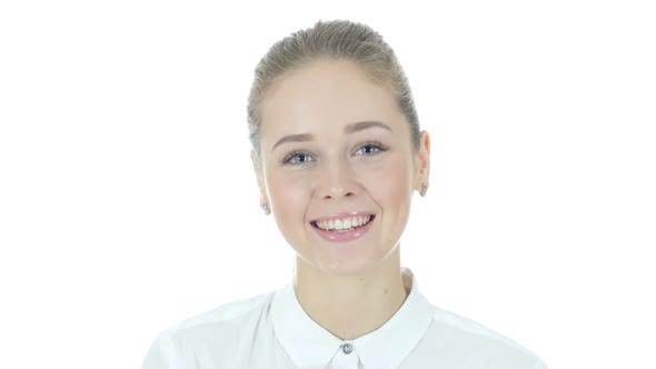 Woman Doing Online Video Chat, White Background