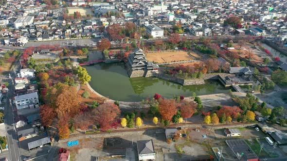 Aerial View 4k by drone of Matsumoto Castle in Matsumoto city