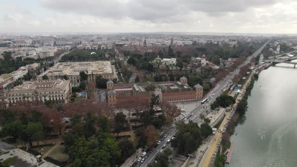 San Telmo Palace and Seville University, Spain. Aerial circling