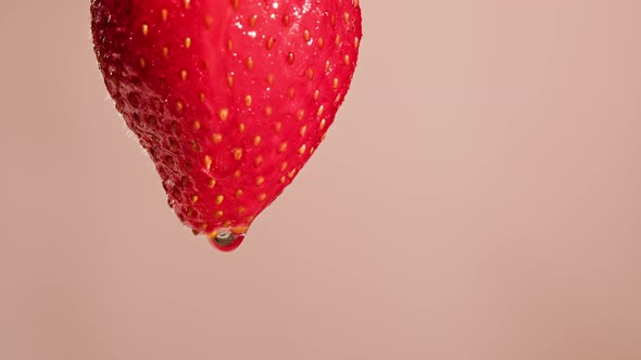 Red Strawberry Isolated on Pink Background Juicy Ripe Berry Closeup Sweet Fresh Fruits