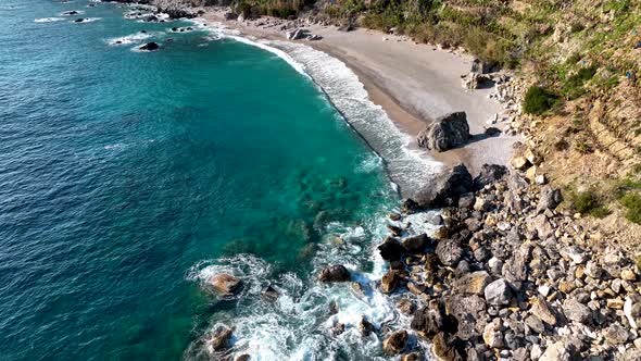 Azure beach on the Mediterranean Sea aerial view 4 K