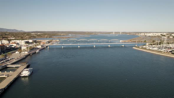 Portimao bridge in Portugal, aerial forward