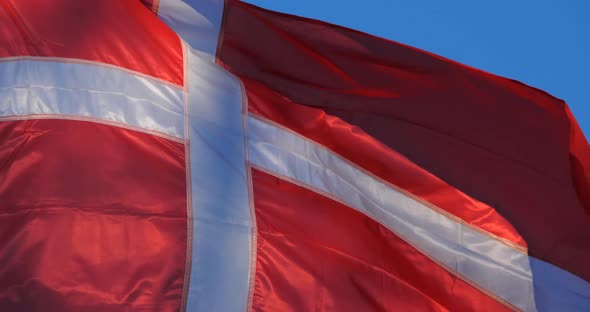 The national danish flag waving in the wind.