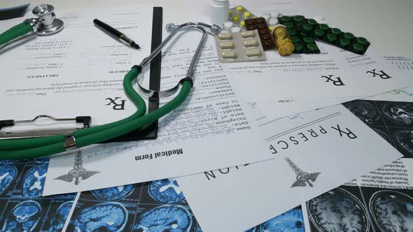 Medical Papers On A Table In A Modern Hospital