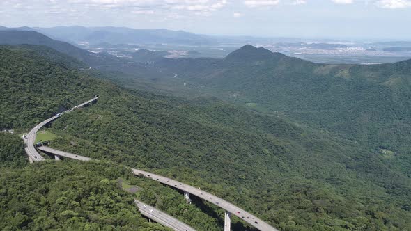 Outdoors landscape of Imigrantes highway road in Brazil.