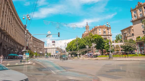 Timelapse View of the Central Part of Kyiv Ukraine Called Khreschatyk