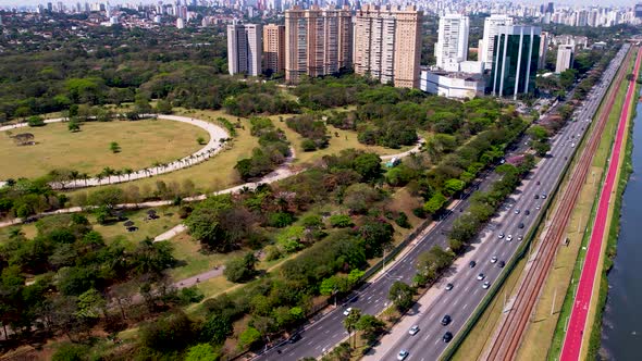 Nature state park at Sao Paulo Brazil. Villa Lobos forest park.