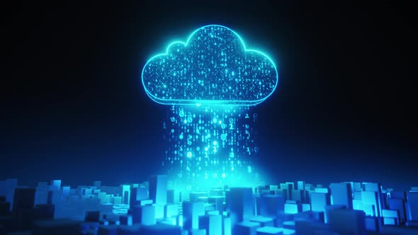 A city where data is transmitted through cloud computing. There is a large amount of data.