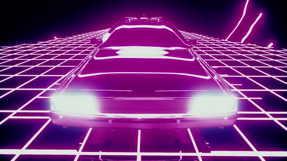Retro Futuristic 80s Style Drive In Neon Car 4K
