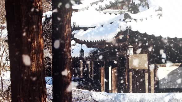 Korean traditional house in snow