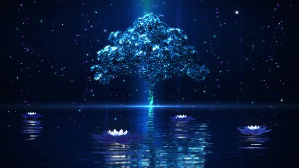 4 K Fantasy Blue Tree Water Surface Background