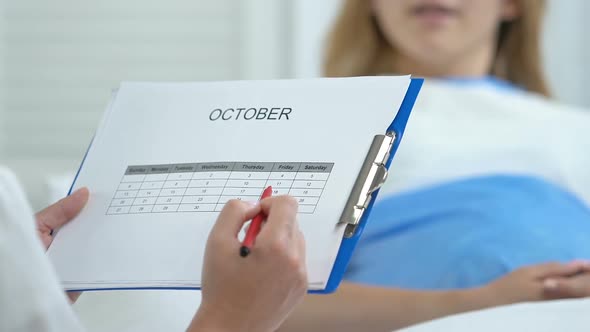 Midwife Marking Date Calendar Patient Checkup, Pregnancy Trimester, Labor Date