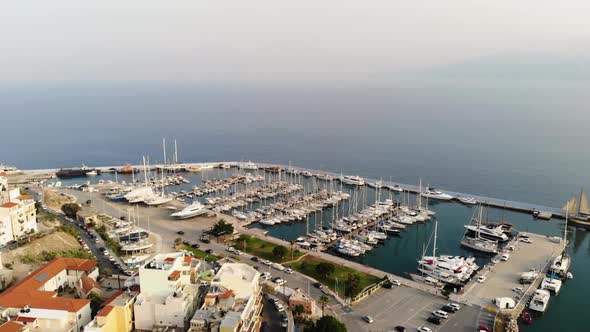 Aerial View of the Marina. Parking Boats From a Height. Port with Yachts. City Pier