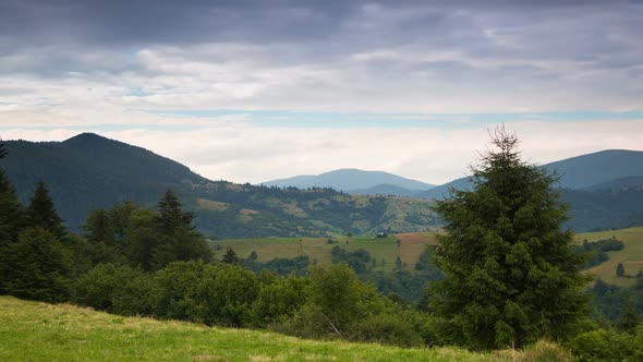 Multi-Layered Clouds over Forested Mountains