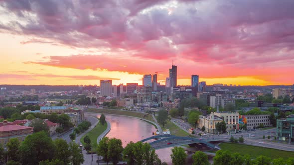 Vilnius, Lithuania: Sunset in downtown Vilnius, time-lapse