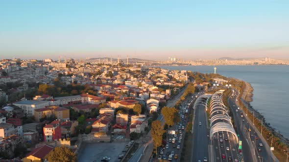 4K Aerial view of Istanbul city - Eurasia Tunnel - Hagia mosque