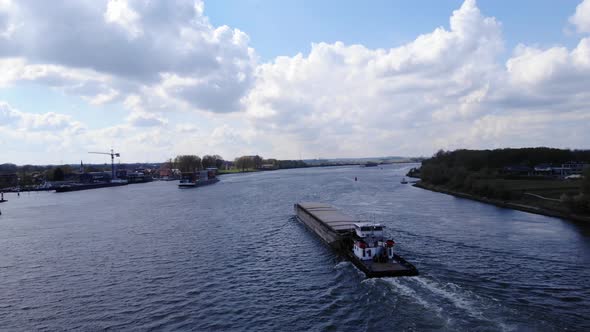 Crigee Freighters Sail Towards Seaport In Puttershoek, Netherlands. aerial