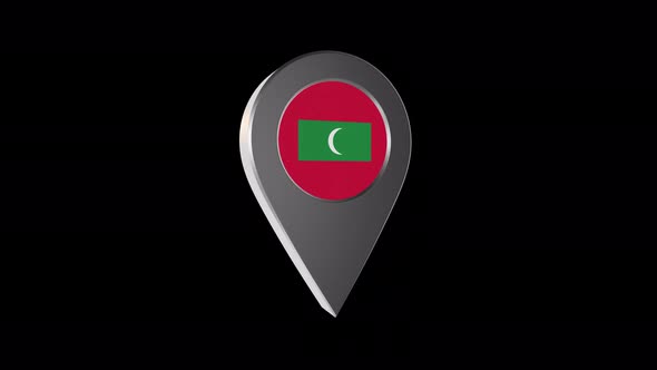 3d Animation Map Navigation Pointer With Maldives Flag With Alpha Channel - 4K