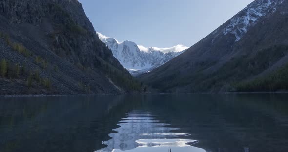 Mountain Lake Timelapse at the Summer or Autumn Time. Wild Nature and Rural Mount Valley. Green