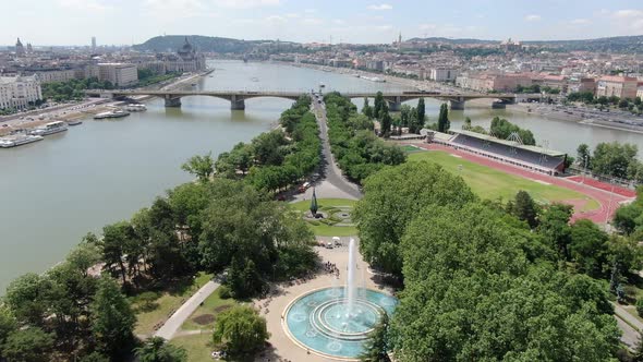 Aerial view of Margaret island (Margitsziget) in Budapest, Hungary